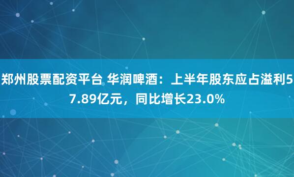 郑州股票配资平台 华润啤酒：上半年股东应占溢利57.89亿元，同比增长23.0%