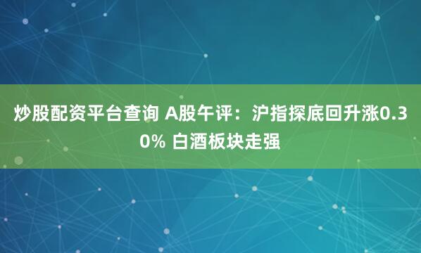 炒股配资平台查询 A股午评：沪指探底回升涨0.30% 白酒板块走强